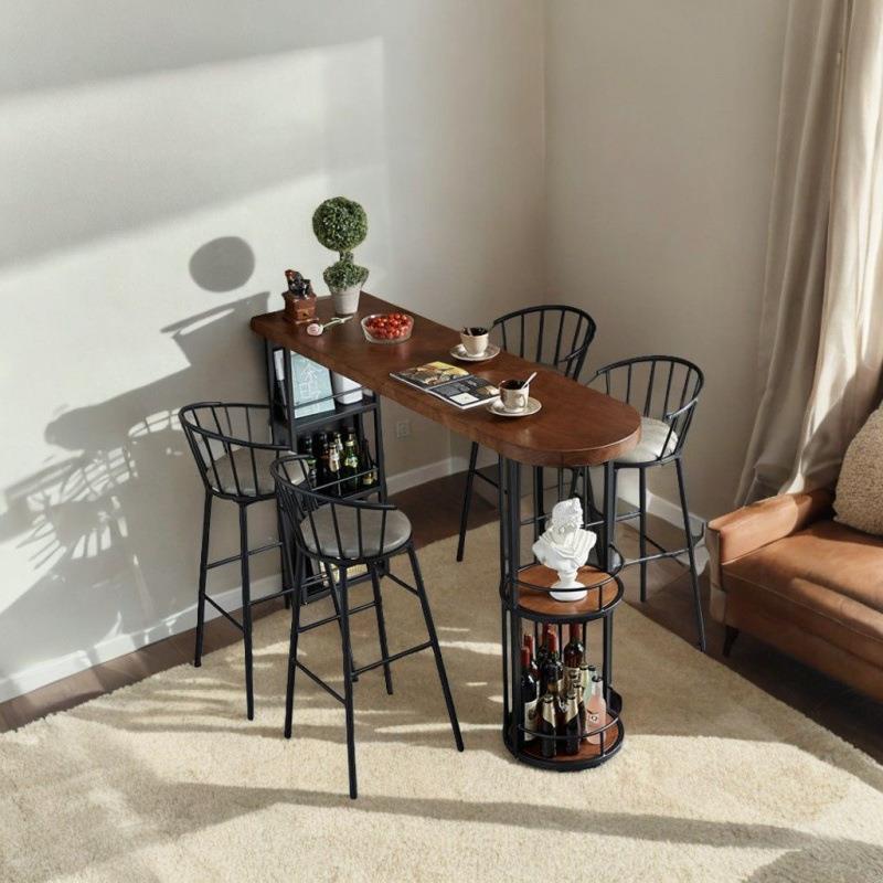 吧台家用复古靠墙窄桌咖啡厅休闲吧高脚桌椅组合铁艺实木隔断桌