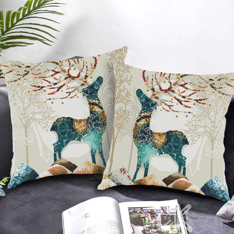 十字绣抱枕2021新款自己绣北欧简约麋鹿手工线绣一对客厅卧室靠枕