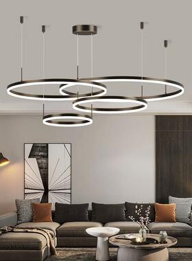 现代极简 客厅吊灯轻奢设计师简约环形大气餐厅主灯圆环led灯具