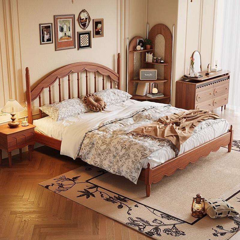 中古风全实木床法式复古温莎床竖琴箱体储物床黄杨木双人主卧床