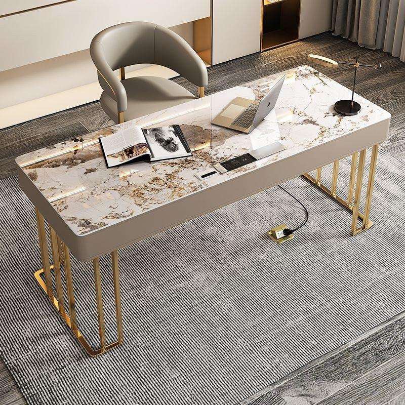 意式轻奢岩板书桌书椅家用现代简约小户型北欧办公写字电脑桌