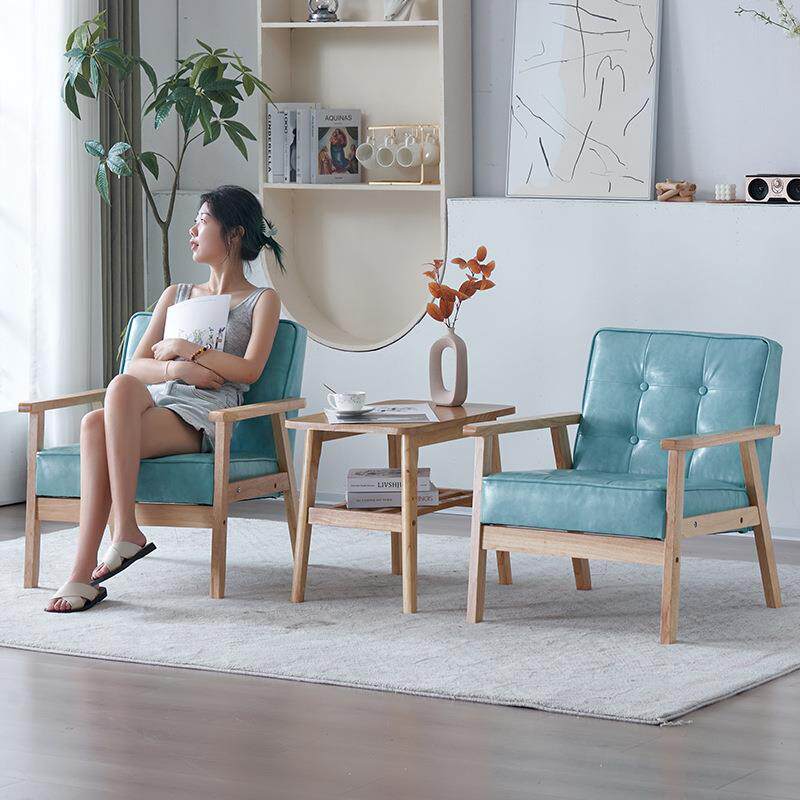 皮艺组合小户型咖啡厅休闲实木椅单双三人会客客厅北欧简约沙发椅