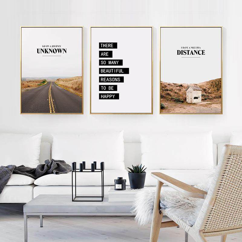 北欧风格装饰画客厅现代简约墙画餐厅玄关壁画创意英文挂画风景