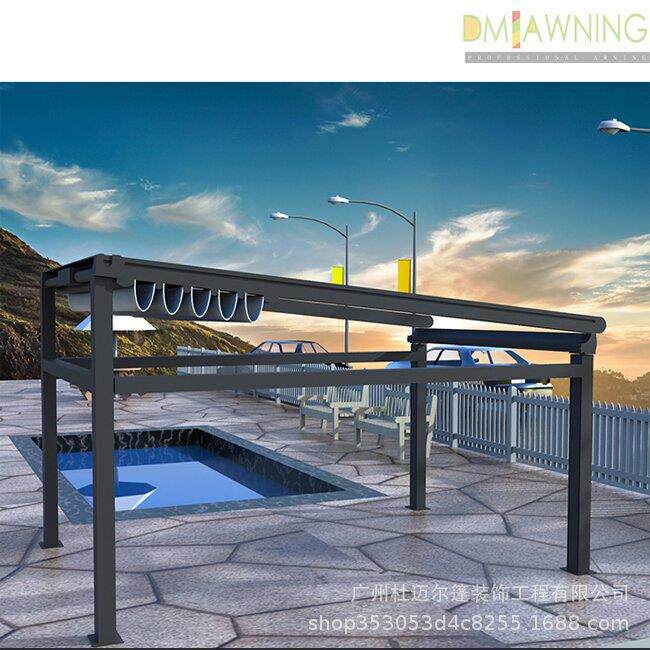 户外餐厅露天电动伸缩雨棚折叠天幕阳光房天幕蓬别墅庭院遮阳棚