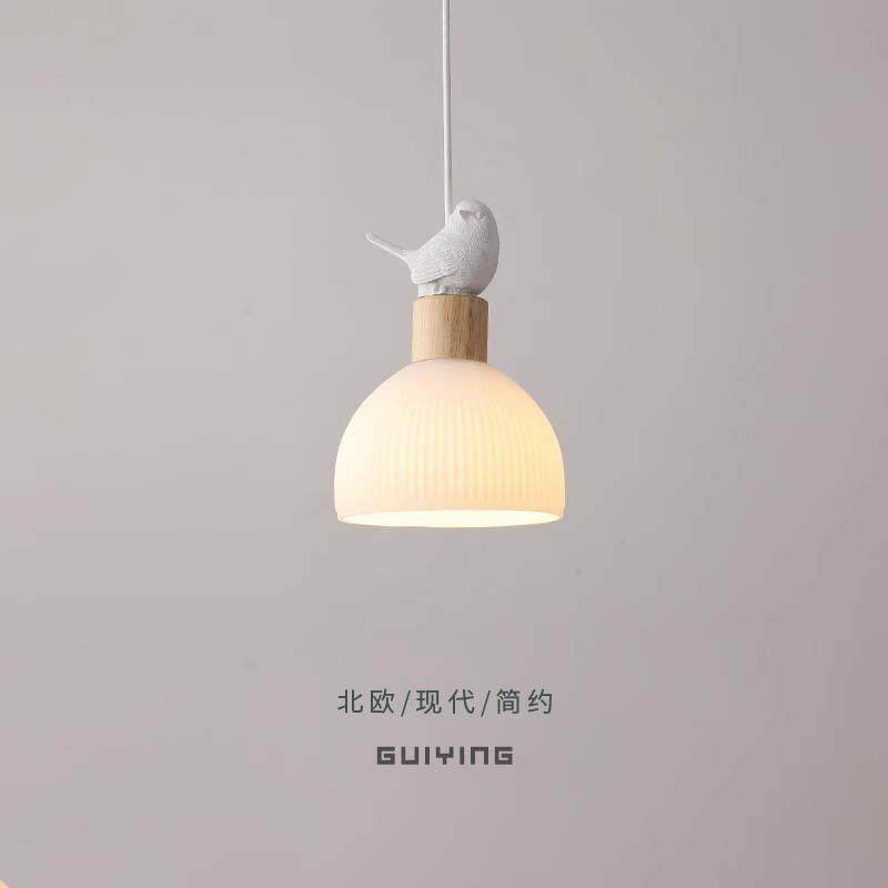 全光谱护眼北欧餐厅吊灯三头餐桌灯创意日式实木小鸟玻璃吧台灯具