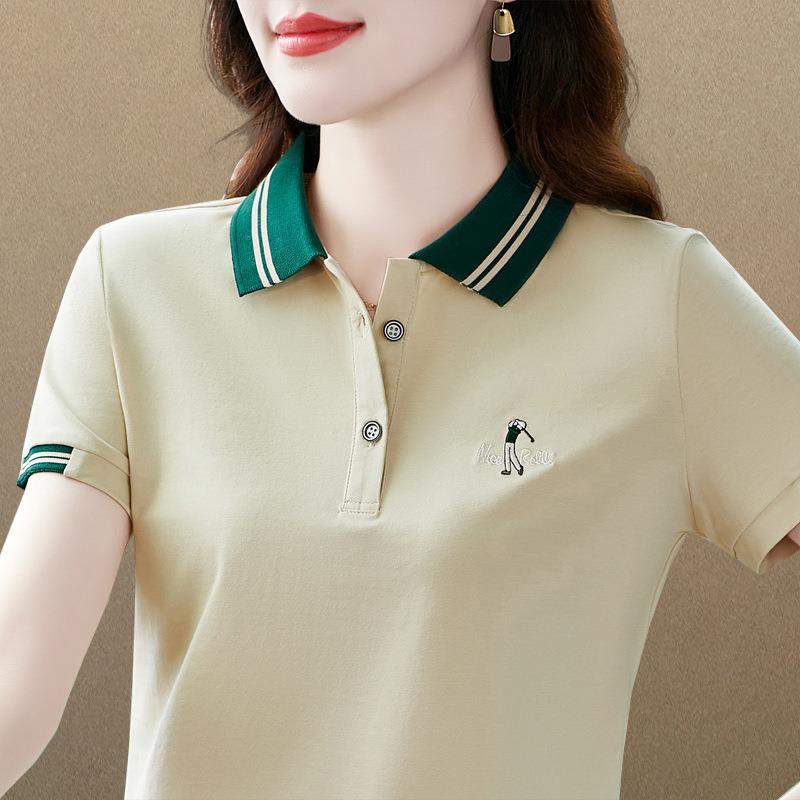 翻领短袖t恤女夏季2023新款薄夏季纯色宽松带领女士短款polo衫T