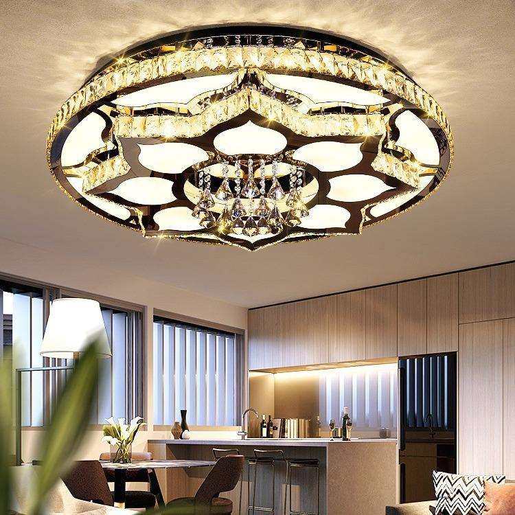 不锈钢水晶灯客厅灯简约现代吸顶灯圆形卧室灯餐厅灯具跨境电商