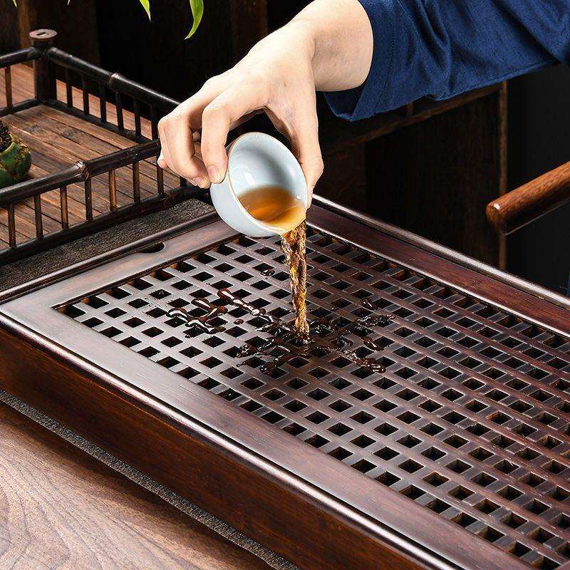 新中式竹制茶盘家用简易沥水茶台茶海小型复古茶道茶具托盘储水式