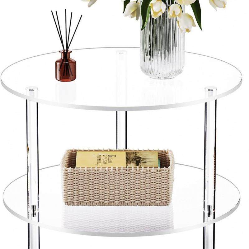 透明二层亚克力咖啡桌客厅家用沙发边几圆形茶几小桌子床头置物架