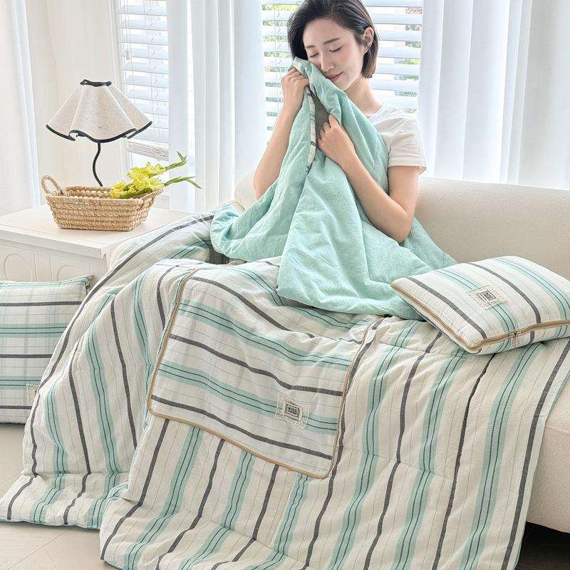 极简全棉水洗棉抱枕被A类多功能小盖被折叠午休靠垫被全棉抱枕被