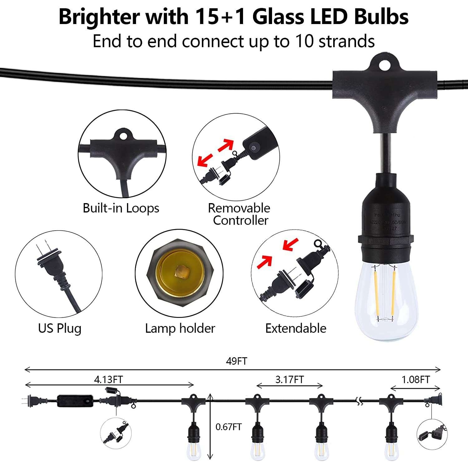 欧规户外E27串联灯座灯串线 室外E26灯头防水户外灯串电源线