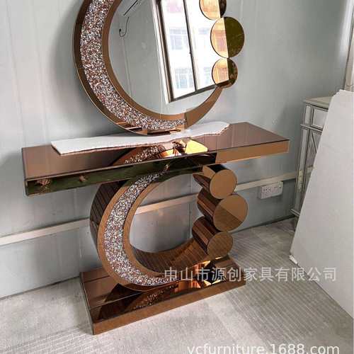 现代简约镜面家具星月玄关桌玫瑰金欧式条案隔断景台镜面外贸供货