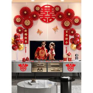 婚礼房间拉花艺术装 中国风男子客厅电视墙布局婚礼婚礼流行 饰套装