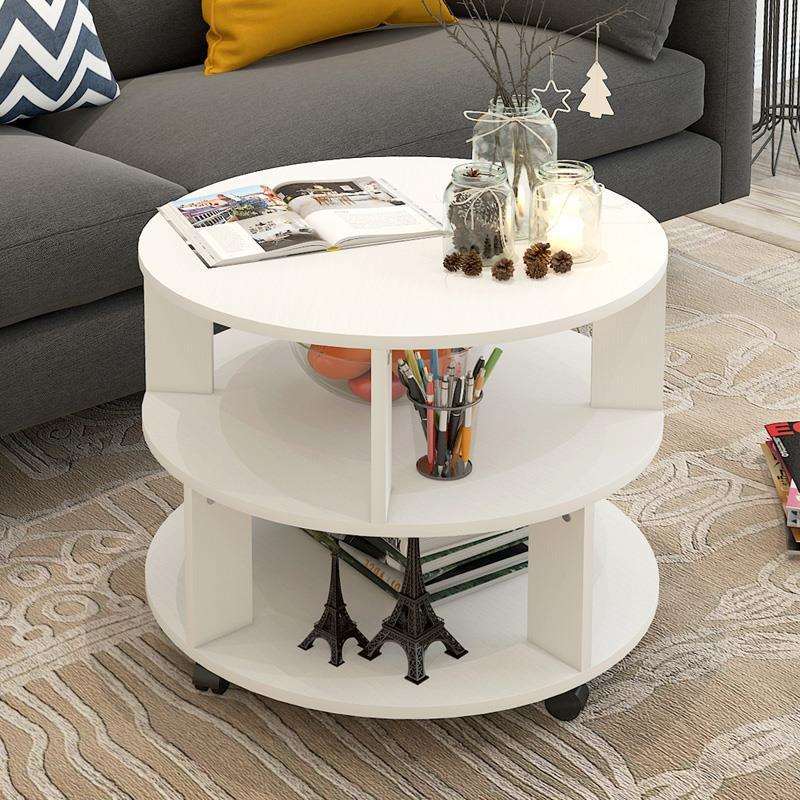 茶几简约现代北欧圆形创意客厅储物卧室床边柜边几组装阳台小桌子