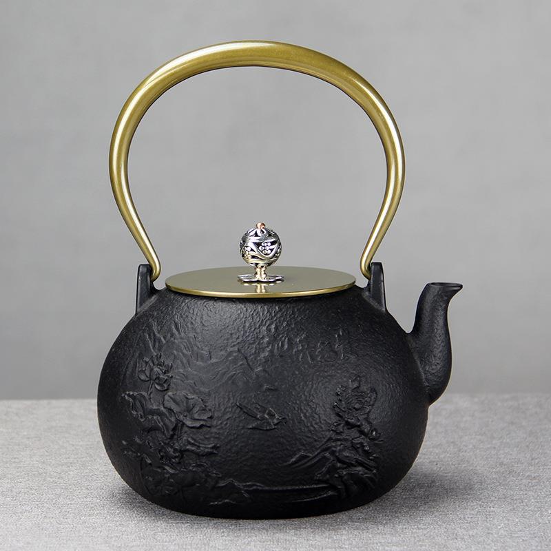 1200ml花开富贵素新中式手工煮水泡茶铸铁壶茶壶茶具茶室居家摆件