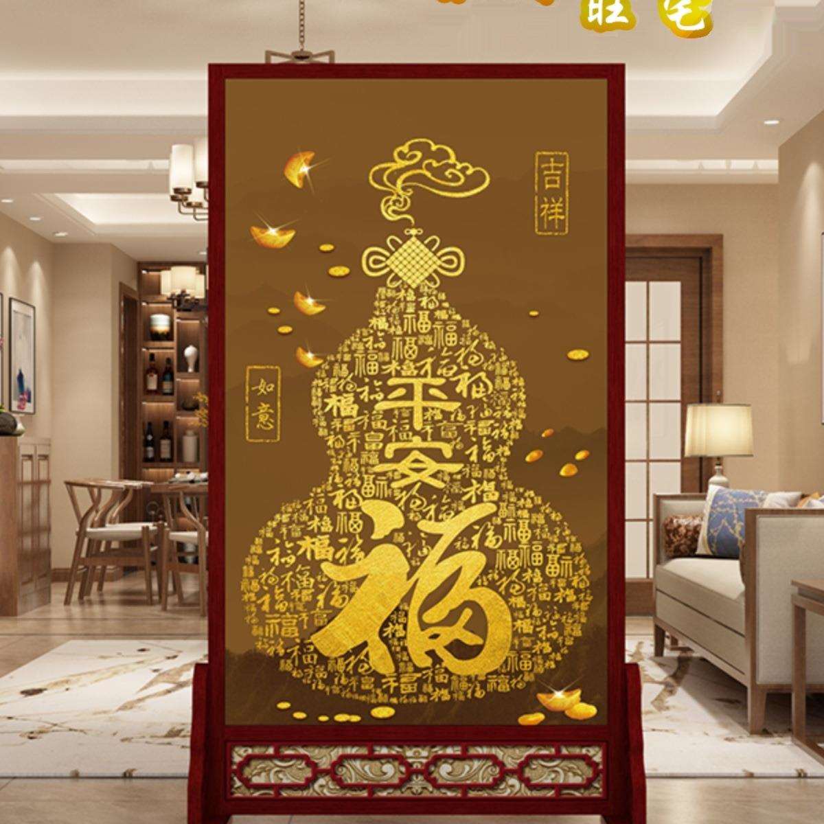 中式屏风隔断客厅遮挡玄关现代简约卧室双面防水布艺入户简易座屏