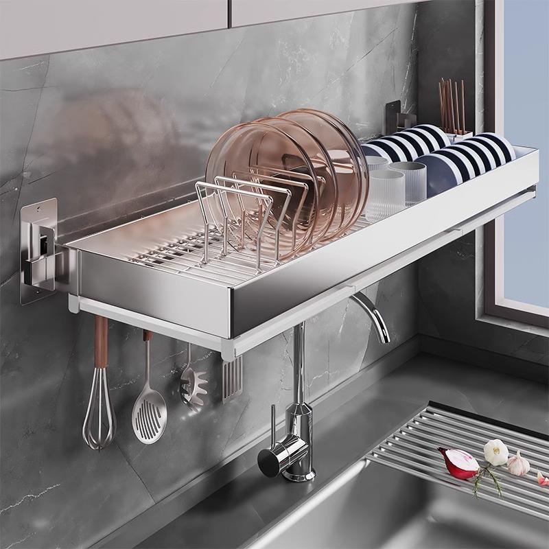 304不锈钢厨房壁挂式水槽置物架墙上放碗盘碗碟碗筷沥水架收纳架