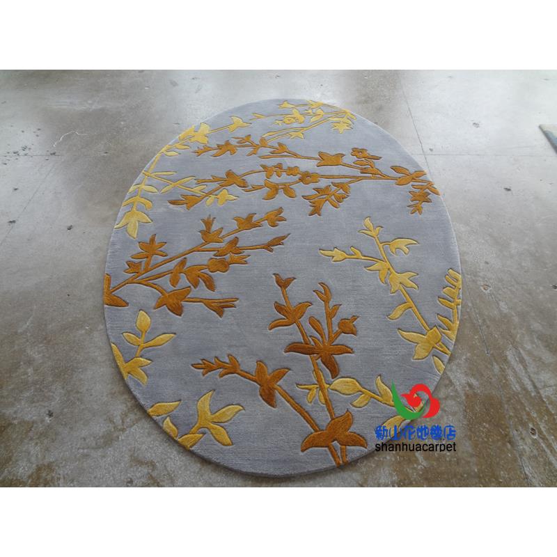 新西兰进口羊毛黑色抽象植物花卉椭圆形客厅茶几地毯餐厅卧室玄关