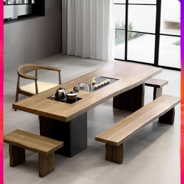 新中式大板实木茶桌椅组合一桌五椅茶几办公室家用泡茶台