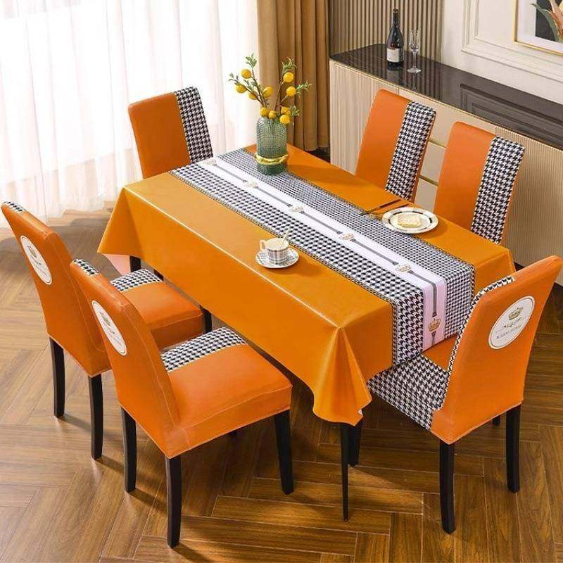 2025新款椅子套罩桌布套装免洗防水防油长方形台布家用椅套餐桌布
