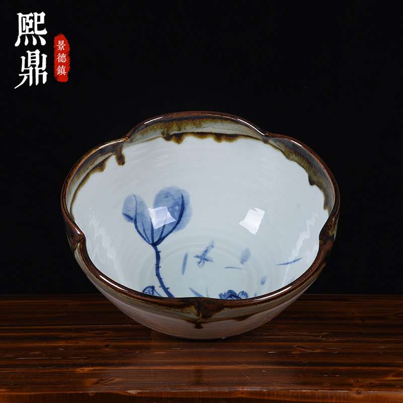 手绘荷花陶瓷鱼盆窑变荷花碗水浅鱼缸创意陶瓷桌面水培植物装饰品