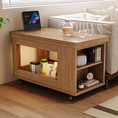 实木移动可折叠茶几家用沙发小推车客厅小户型多功能古风边柜茶桌
