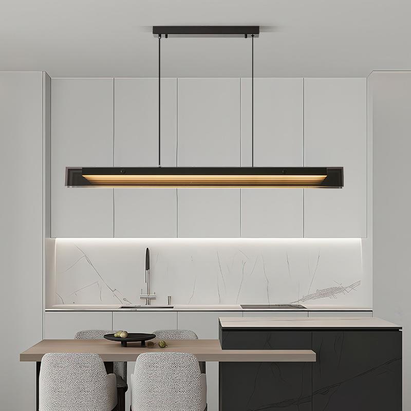 一字长条极简餐厅吊灯高端现代简约岛台艺术光影创意设计感玻璃灯