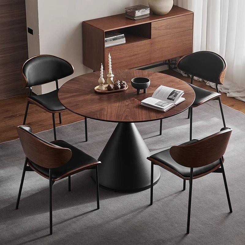 法式餐桌古风白蜡实木餐桌椅组合复古小户型圆桌家用饭桌圆形