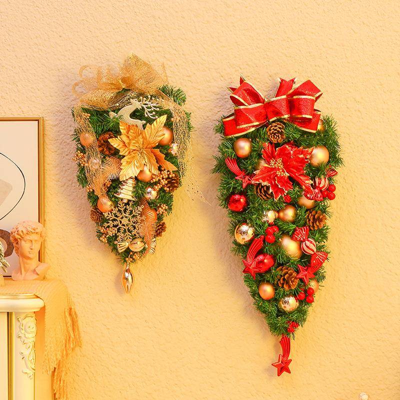 圣诞树藤条花环 圣诞节墙面挂件装饰品 酒店商场布置倒挂水滴树