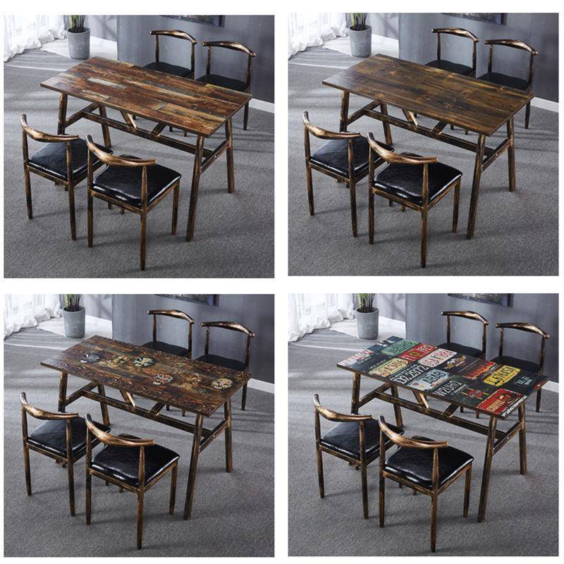 商用复古主题快餐桌椅组合早餐食堂餐桌椅大排档面馆小吃饭店桌椅