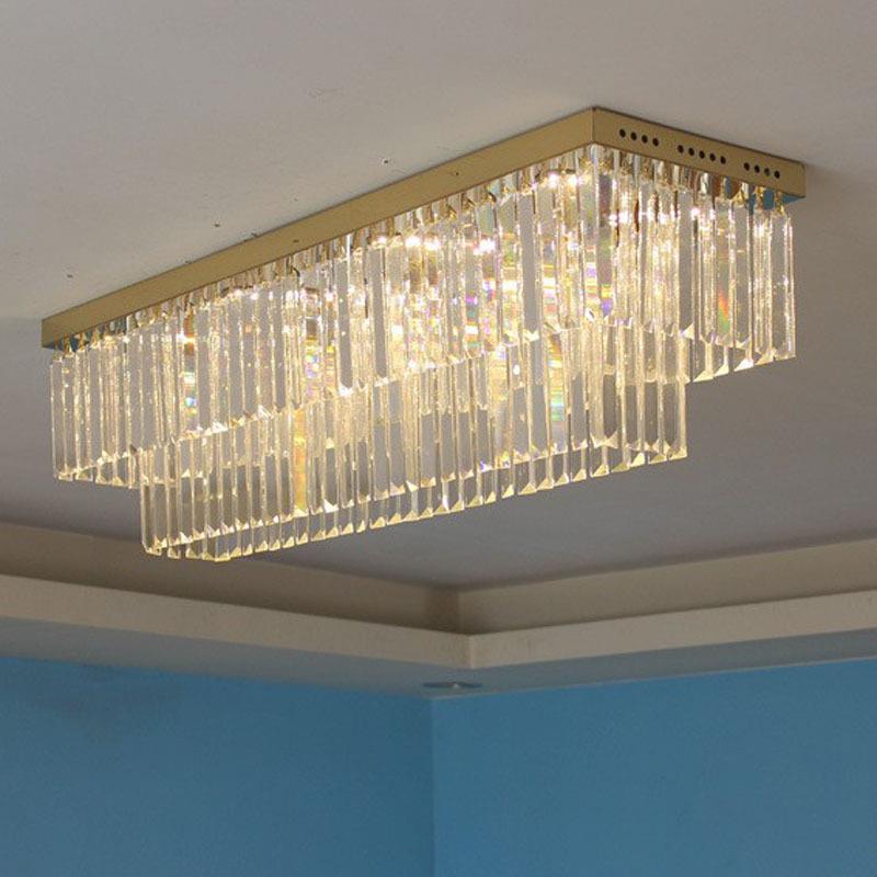 别墅轻奢现代简约长方形餐厅灯吸顶灯三水晶走廊玄关家用吧台灯具