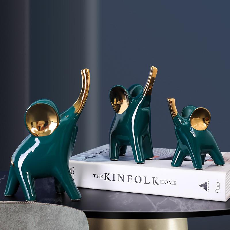 客厅家装 装饰品工艺陶瓷大象摆件创意摆设室内书房可爱酒柜书柜