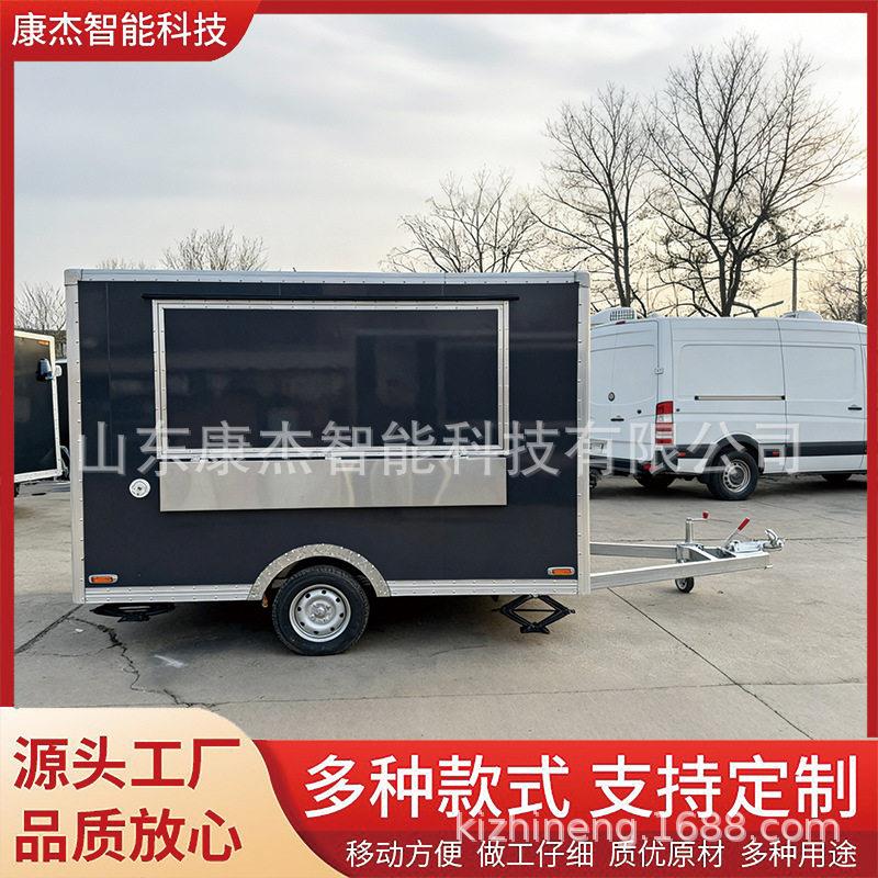 深灰色轴移动餐车不锈钢操作台适用于街头小吃售卖与餐饮服务