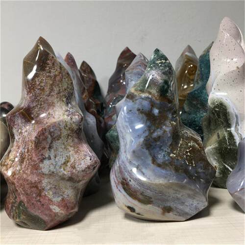 厂家天然石材海洋碧玉原石打磨火炬摆件海洋石火炬跨境直播