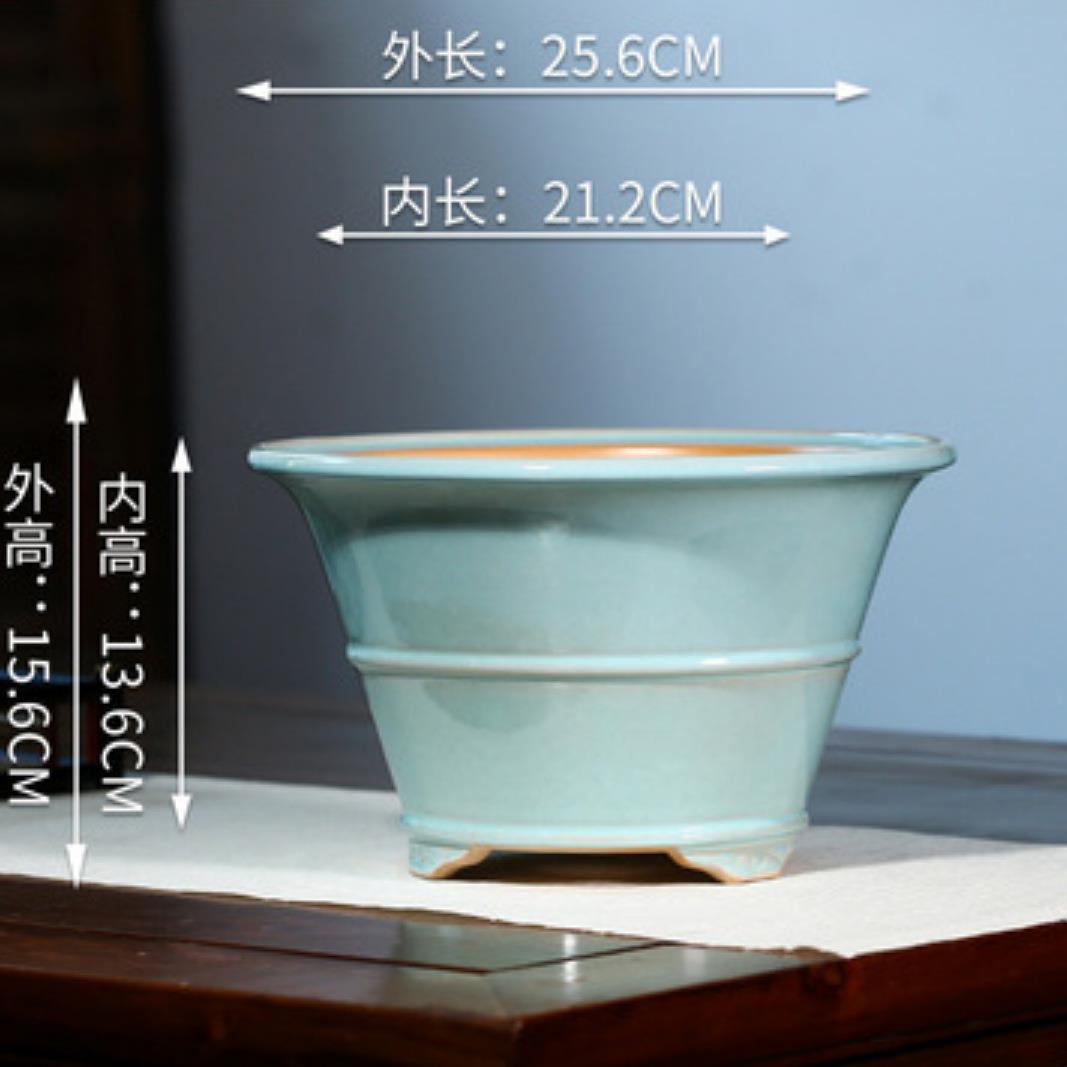 紫砂花盆陶瓷盆景盆圆形中线斗笠兰花盆兰盆宜兴白泥釉盆觅陶乡