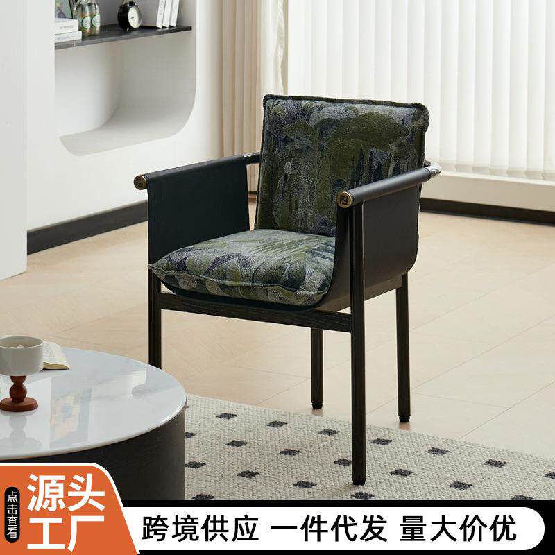 实木餐椅设计师家用客厅洽谈带扶手靠背椅别墅餐厅欧式椅子