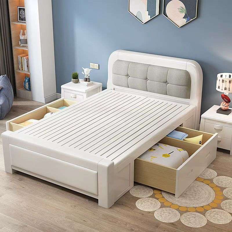 实木单人床1米2小户型白色简约一米儿童1.35宽1.5米1.8双人储物床