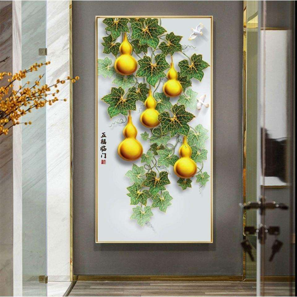 入户玄关装饰画五福临门竖版过道走廊画北欧轻奢现代简约葫芦壁画