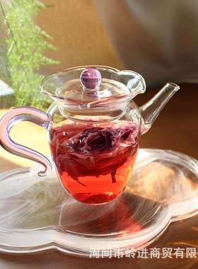 紫色迷你小壶高硼硅耐热玻璃壶创意过滤茶壶厂家直销晨曦茶水分离