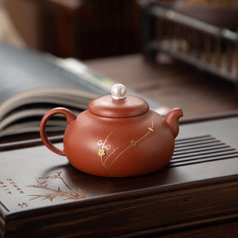 德化陶瓷【茶壶】梨容壶135ml/紫砂/锔钉/鎏银/全瓷滤孔入门精工