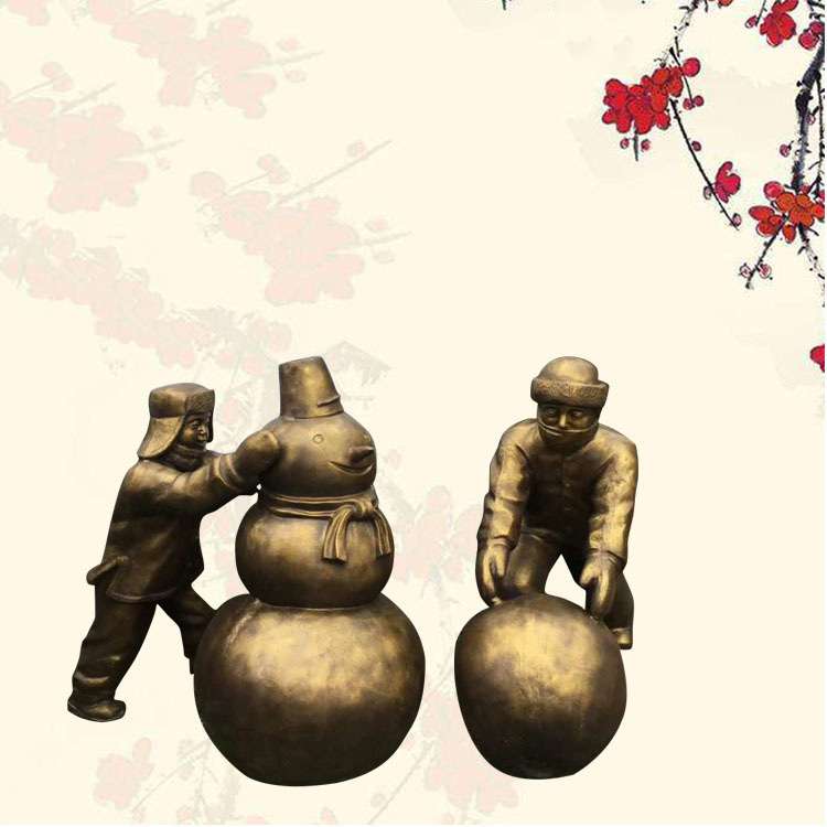 厂家直供玻璃钢仿铜堆雪人物景观雕塑室外广场小孩娱乐雕塑