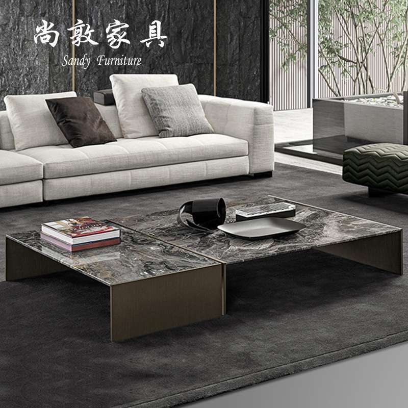 天然大理石茶几正方形意式极简别墅客厅家用高端威尼斯棕奢石茶几