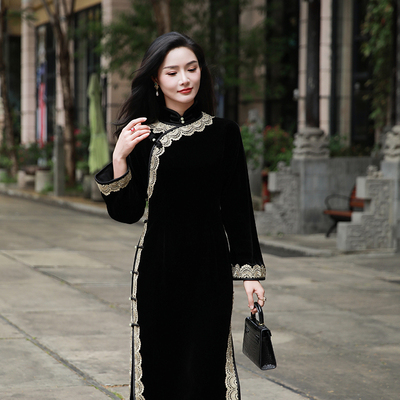 桑蚕丝古法旗袍盘扣女装