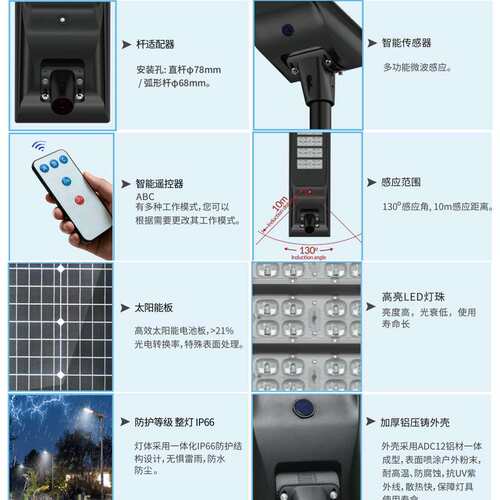 太阳能路灯 人行道路铝压铸大功率超高Solar路灯 一体太阳能路灯