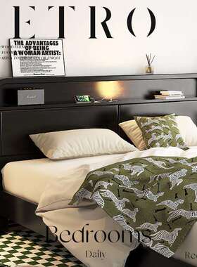 北欧实木床黑色现代简约储物床1.8米1.5双人床复古卧室经济型婚床