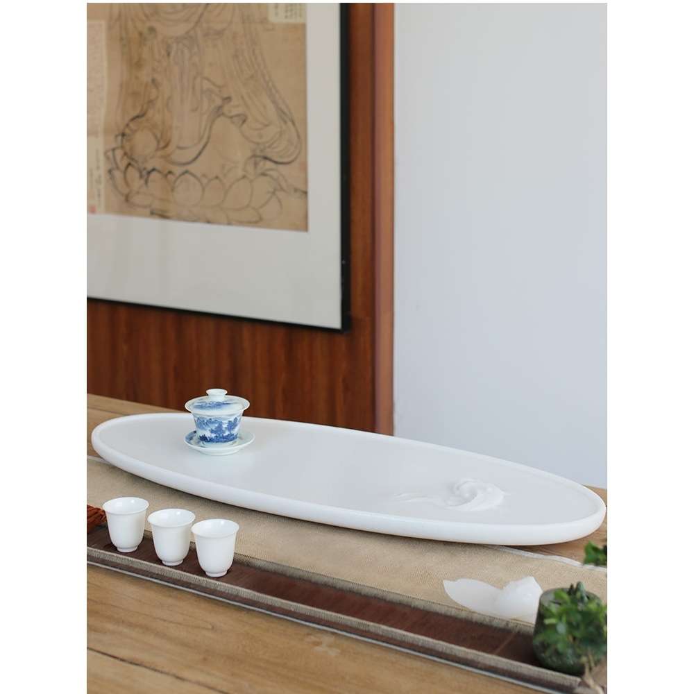 高端汉白玉茶台石头茶盘大师手工雕刻天然整块原石新中式轻奢