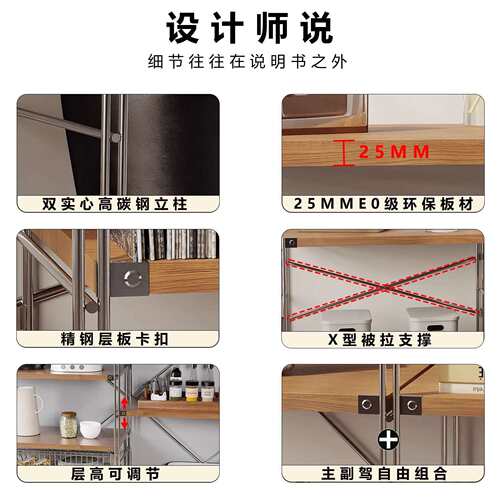 日式置物架25MM厚板46加深多功能家用展示架收纳架落地厨房置物架
