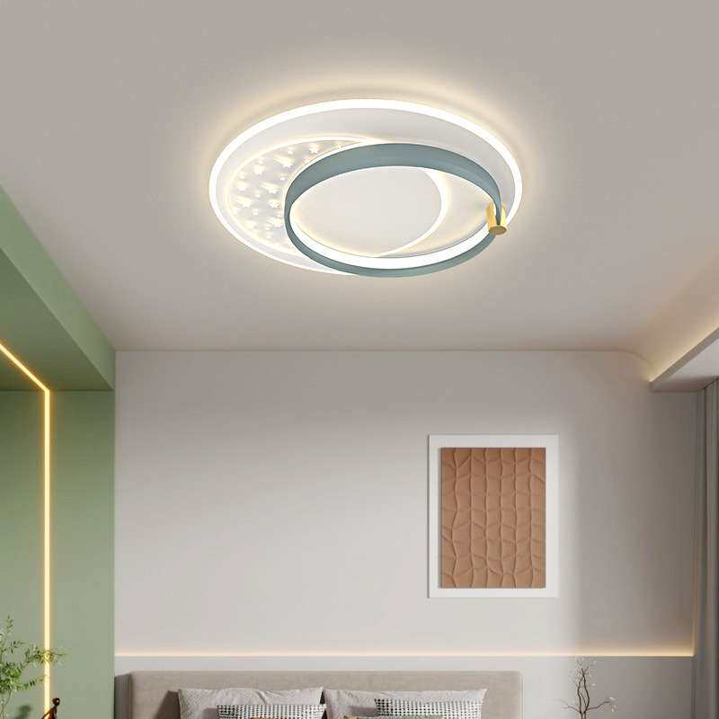现代简约LED白灰色吸顶灯镂空亚克力+铁艺圆环形客厅灯卧室书房灯