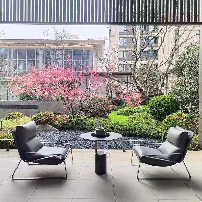 户外沙发椅花园阳台别墅不锈钢四件套防水防晒北欧极简单人休闲椅