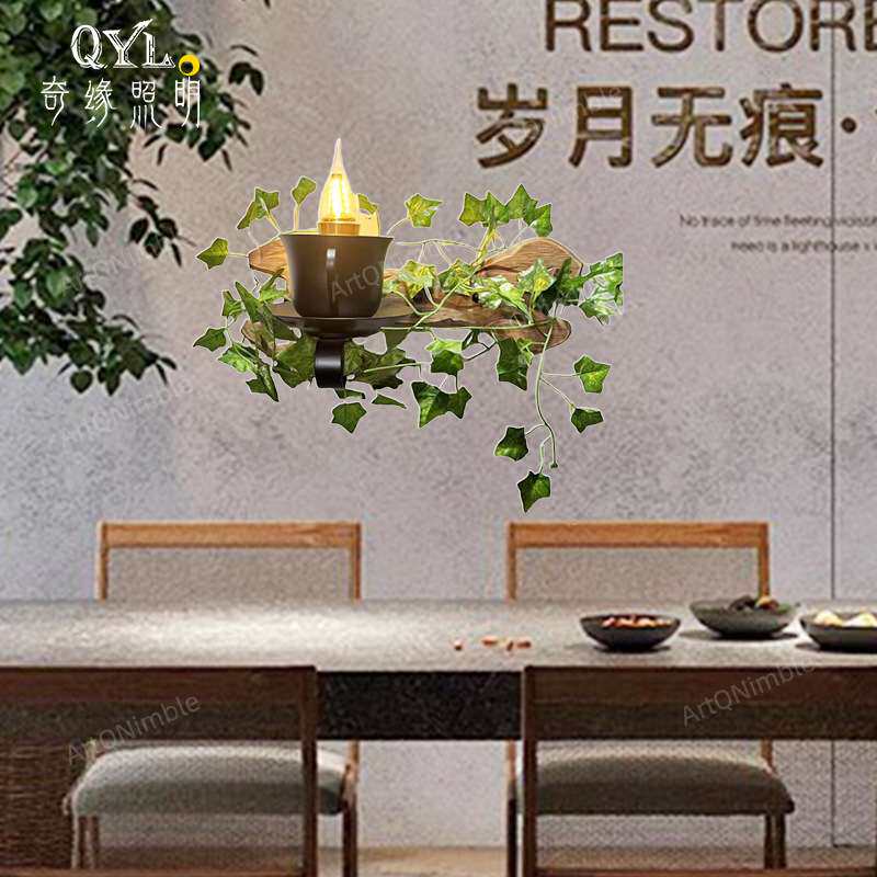 创意复古工业风咖啡杯造型木头壁灯餐厅饭店烧烤奶茶店氛围墙壁灯